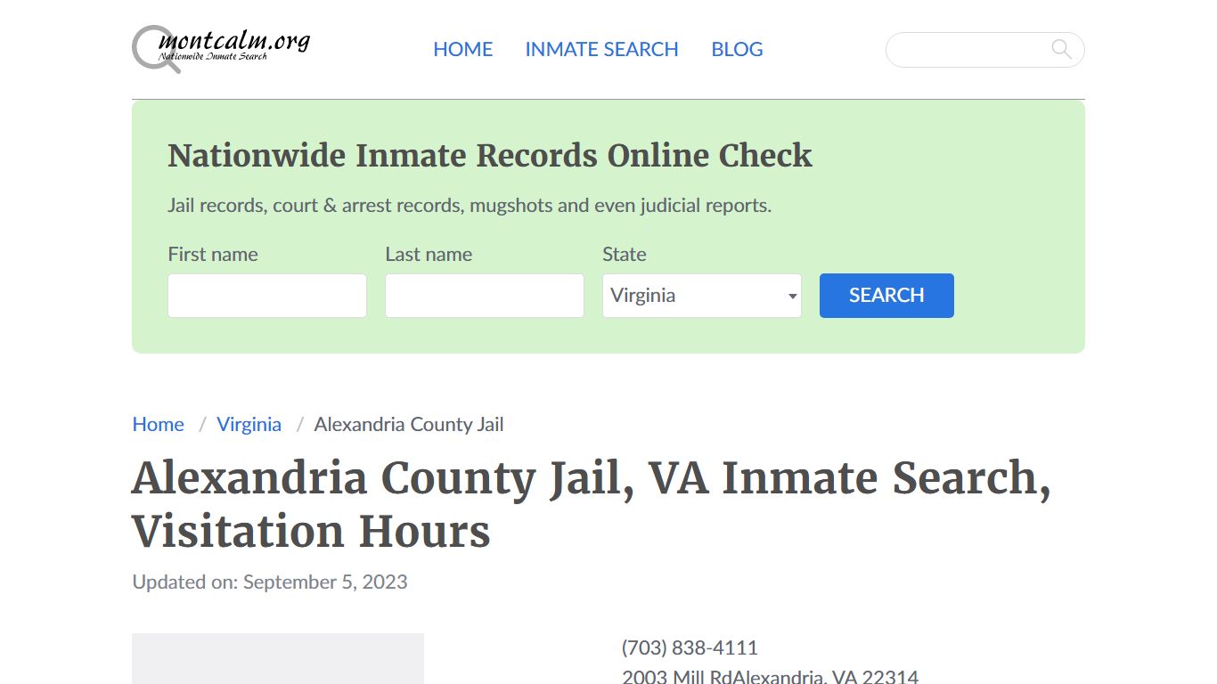 Alexandria County Jail, VA Inmate Search, Visitation Hours